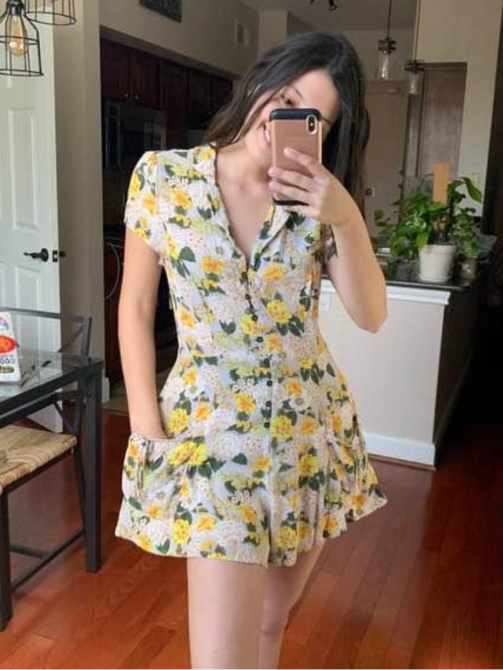Kimchi Blue Yellow Floral Button-Front Mini Dress